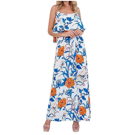 Summer Dresses for Women 2022 Sleeveless Long Dress Print Bohemian Ladies Sling Birthday Dresses ...