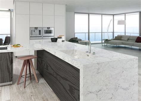 White 20MM Carrara Quartz Stone Kitchen Countertops