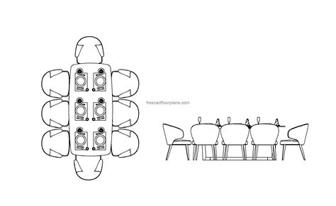 8 Seater Modern Dining Table, AutoCAD Block - Free Cad Floor Plans