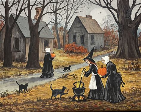 11x14 print of painting RYTA ART Halloween Salem Witch Black Cat ...