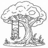 Boy On Swing Beautiful Tree 🌳😊 Coloring Page sketch template
