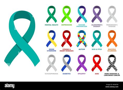 Different colored awareness ribbon collection. Set of colorful awareness ribbons regarding ...