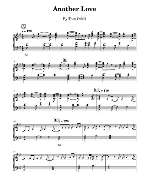 Another Love - Tom Odell (Professional) sheet music for Piano download free in PDF or MIDI