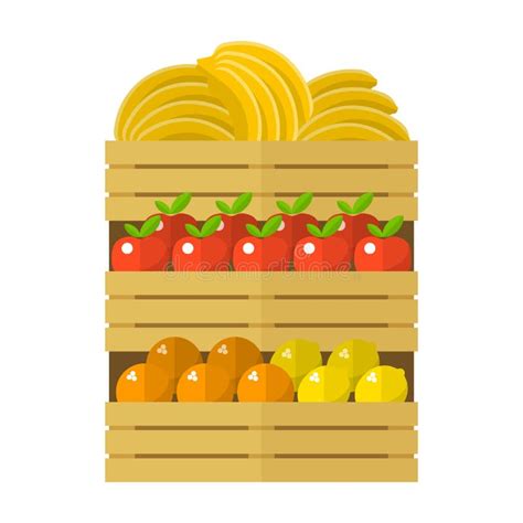 Wooden box with fruits stock vector. Illustration of package - 62230388