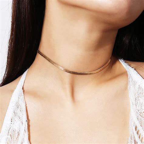 New Simple Stylish Copper Choker Necklaces for Women Girls Metal Neck Chocker Collar Bijoux ...