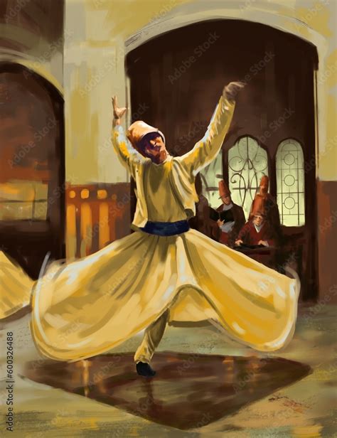 Sufi whirling meditation. Sufi whirling dance form. Digital painting ...