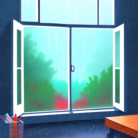 illustration of rainy day looking out of large window in digital... - Arthub.ai