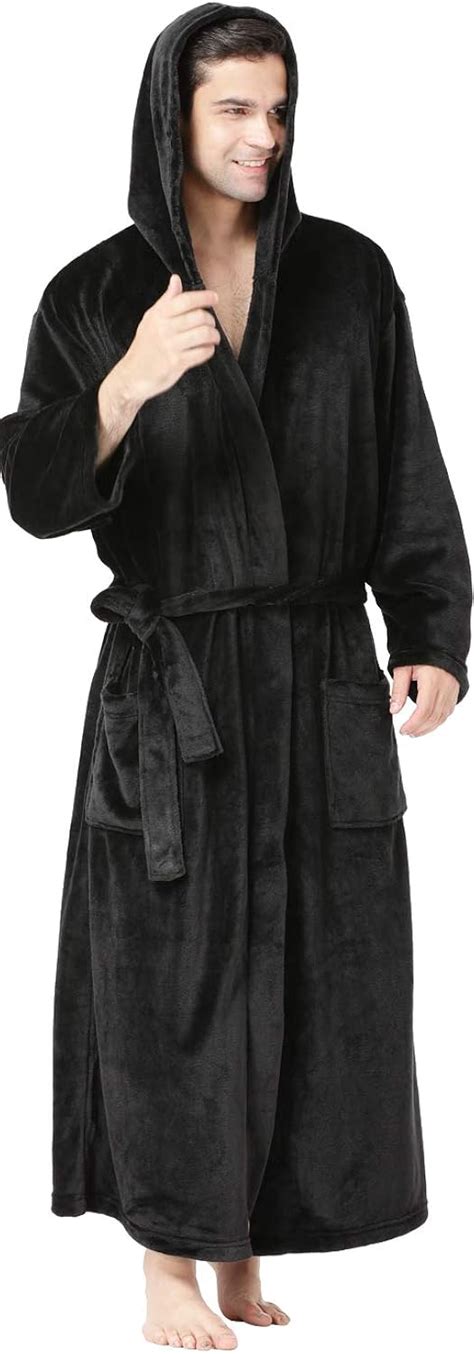 Black Hooded Robe With Hoodie For Men Spa Robe Hooded Mens Bathrobe Plus Size Mens Robes Plush ...