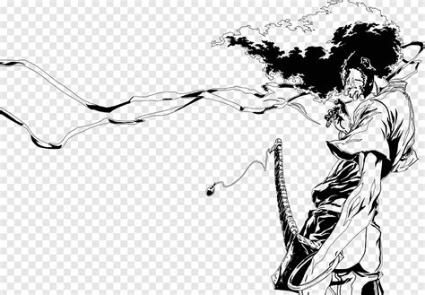 Black and white Afro Samurai Art Drawing Sketch, afro, manga, monochrome png | PNGEgg