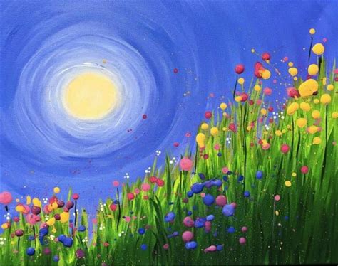 Pretty wildflowers and swirled sun beginner painting idea. | class planning | Painting, Simple ...
