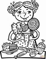 Girl Eating A Lot Of Candy And Snacks coloring Page  Free Printable sketch template