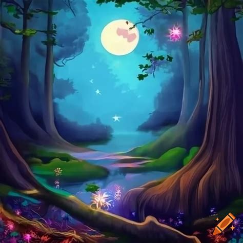 Enchanted forest with a black labrador retriever under moonlight on Craiyon