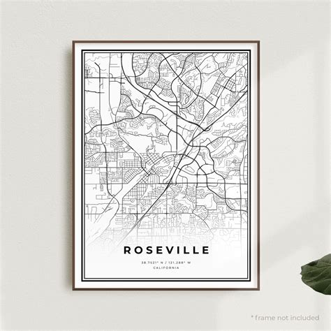 Roseville Map Print Roseville Street Map Poster California | Etsy