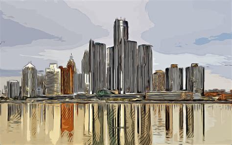 Detroit, Michigan, , vector art, Detroit drawing, creative art, Detroit ...