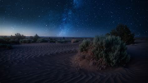 Desert Landscape With Background Of Starry Sky During Nighttime HD Nature Wallpapers | HD ...