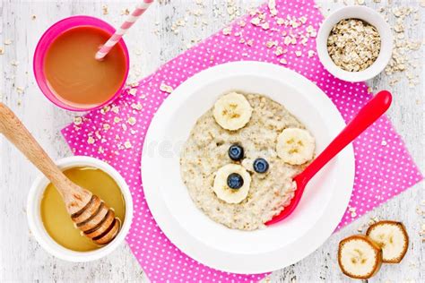 Healthy Breakfast for Kids - Oatmeal with Honey Banana Blueberry Stock ...