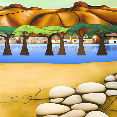 Art Wall African Village Huts with a River and Mountains · Creative Fabrica