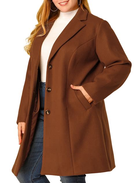 Unique Bargains - Women's Plus Size Coats Elegant Notched Lapel Single ...