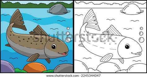 Salmon Animal Coloring Page Colored Illustration Stock Vector (Royalty Free) 2245344047 ...