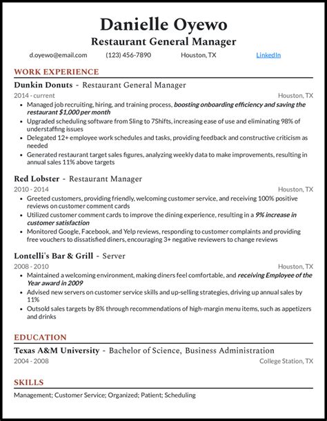 Restaurants Manager Resume Sample - MargaretEarnhardt Blog