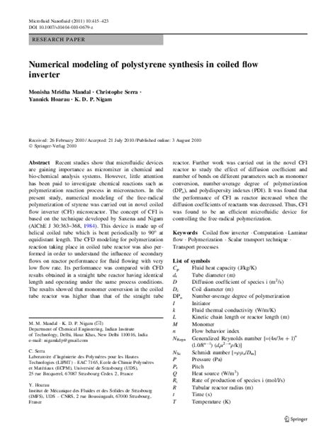 (PDF) Numerical modeling of polystyrene synthesis in coiled flow ...