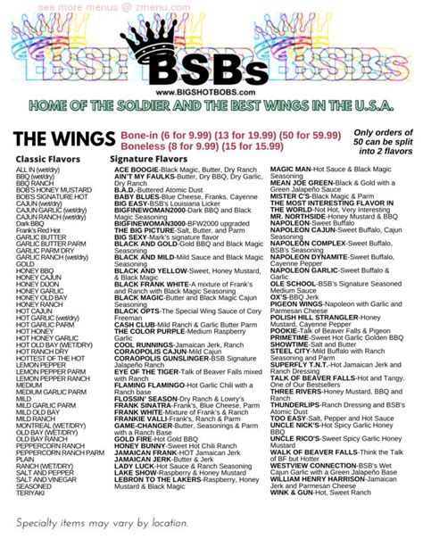 Menu at Big Shot Bob’s House of Wings - Uniontown restaurant, Uniontown