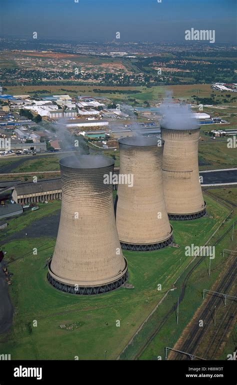 Aerial view of cooling towers at Kelvin Power Station, Johannesburg ...