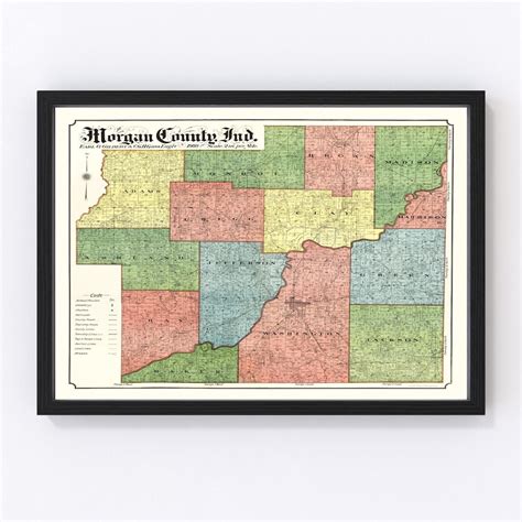 Morgan County Indiana Map 1909 Old Map of Morgan County Indiana Art Vintage Print Framed Canvas ...