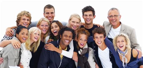 Group of smiling friends against white background - Faith Church