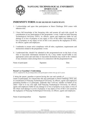 Sports Indemnity Form Sample | pdfFiller