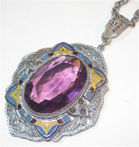 Vintage Art Deco Rhodium Enamel Necklace | Enamel jewelry, Enamel necklaces, Vintage art deco