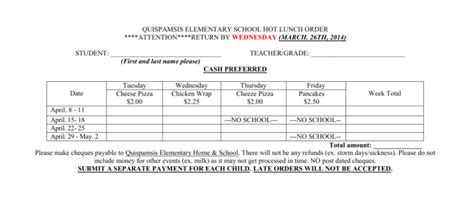 ROTHESAY ELEMENTARY SCHOOL LUNCH MENU