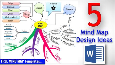 5 Mind Map Design Ideas in MS Word - Mind Map Word Template - Mind Map ...