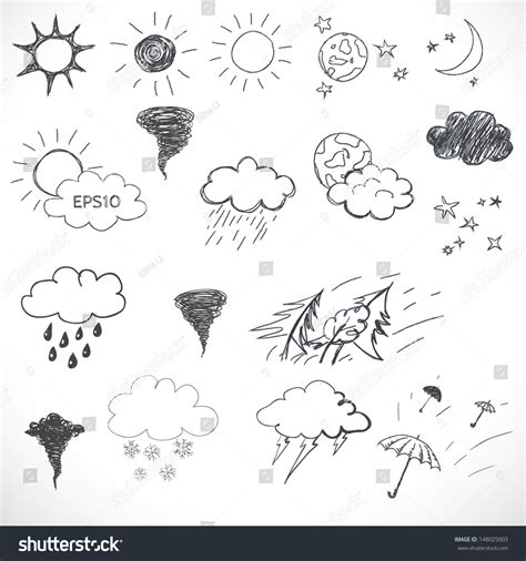 Weather Icons Set Hand Drawn Sketch Stock Vector (Royalty Free ...