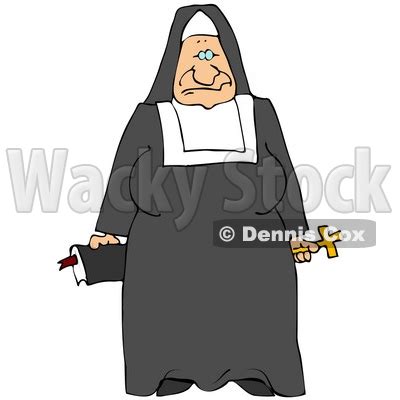 Clipart Illustration of a Tired Old Nun In Black And White, Holding A Bible And Cross © Dennis ...