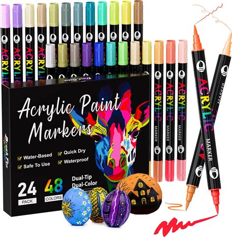 Patamiyar Acrylic Paint Pens for Rock Painting, 48Colours Dual Tip ...