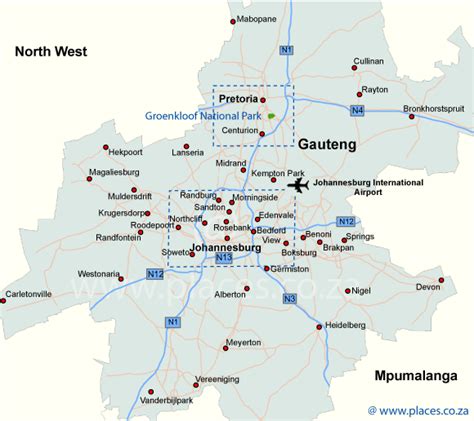 Accommodaton and Overview Map of Gauteng