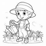 Premium Vector  Coloring Page outline Of A Little Boy watering Plants sketch template