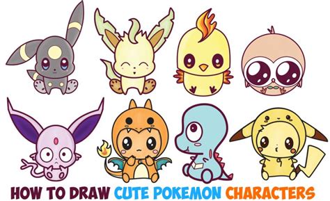 Learn How to Draw Cute Kawaii / Chibi Pokemon Characters Easy Step by ...