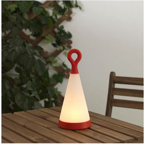 IKEA Solvinden LED Patio Table Lamp SOLAR POWER Light Red White Triangle Outdoor 12" New