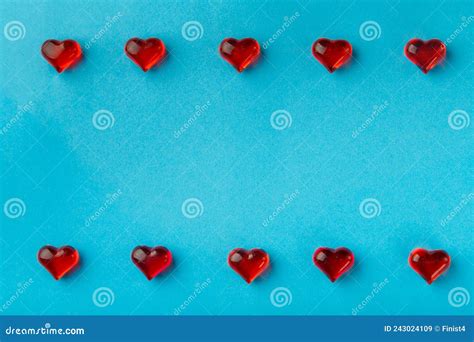 Frame for Valentine S Day with Hearts on a Blue Background Around the Edges. Stock Image - Image ...