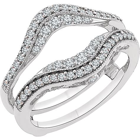 JewelryWeb - 14k White Gold Polished 1/2 Diamond Ring Guard Size 6.5 ...