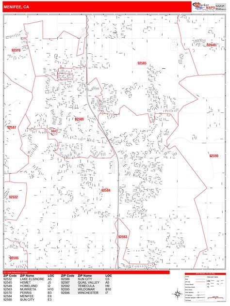 Menifee California Zip Code Wall Map (Red Line Style) by MarketMAPS - MapSales