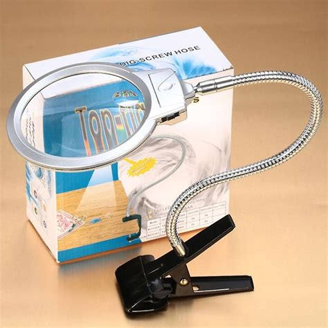 Illuminated Magnifier Magnifying Clip On Desktop Glass Reading Loupe Metal Hose Led Lighted Lamp ...