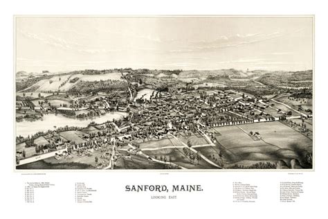 Beautiful map showing bird’s eye view of Sanford, Maine in 1889 - KNOWOL