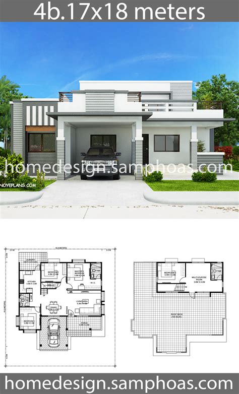 House Plans 17x18m with 4 bedroom. - House Plan Map