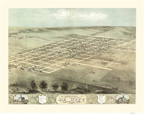 DeWitt, Iowa 1868 Bird's Eye View | Birds eye view map, Birds eye view, De witt