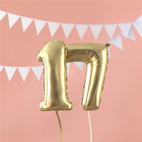 Premium Photo | Happy 17th birthday party celebration gold balloon and ...