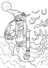 Witch and Her Raven  Halloween Coloring Pages For Kids sketch template