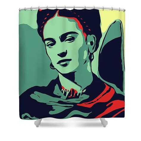a woman's face shower curtain featuring the image of a woman with her hand on her shoulder